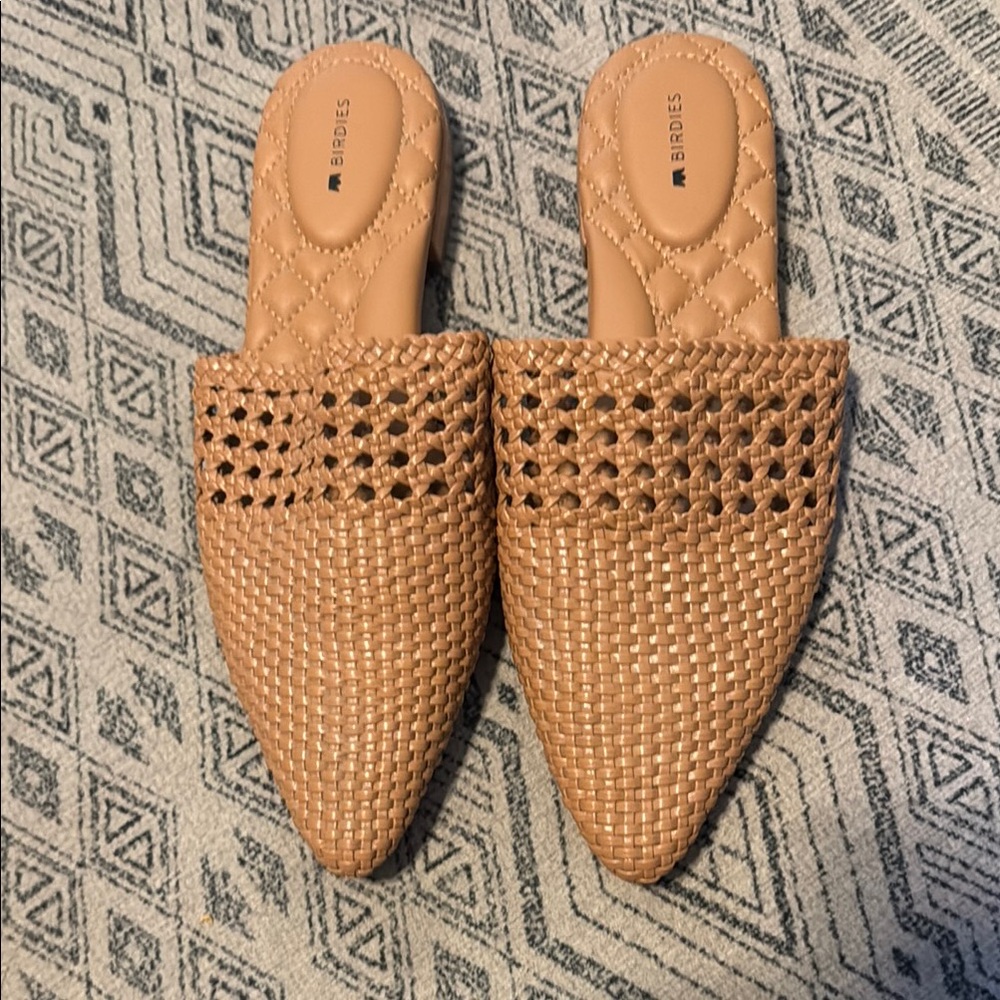 Birdies Tan Woven Mules Comfortable Slip-On
